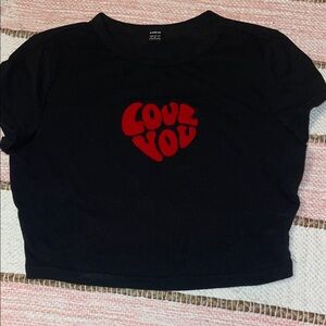 Shein Black Tee with Red Love Heart